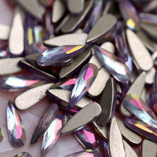 k9 crystal made drop shape flatback rhinestone in violet shine ab color