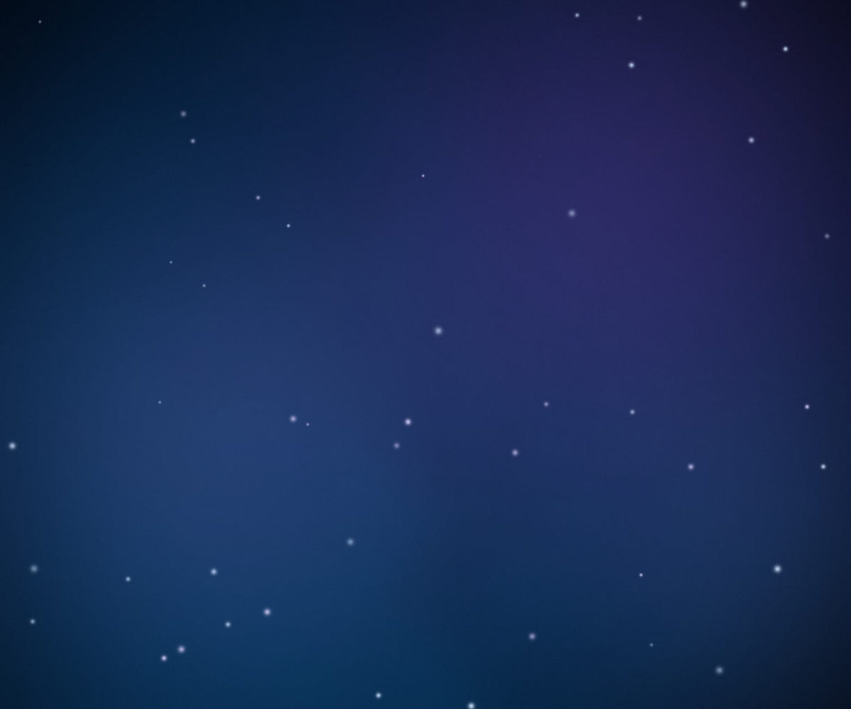 A dark blue and purple gradient background with scattered small white star-like dots.