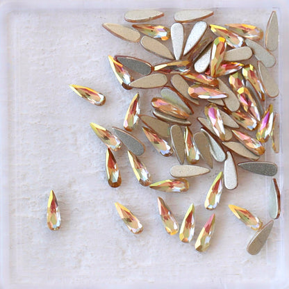 k9 crystal made drop shape flatback rhinestone golden aurora ab