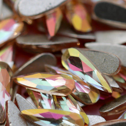 k9 crystal made drop shape flatback rhinestone golden aurora ab