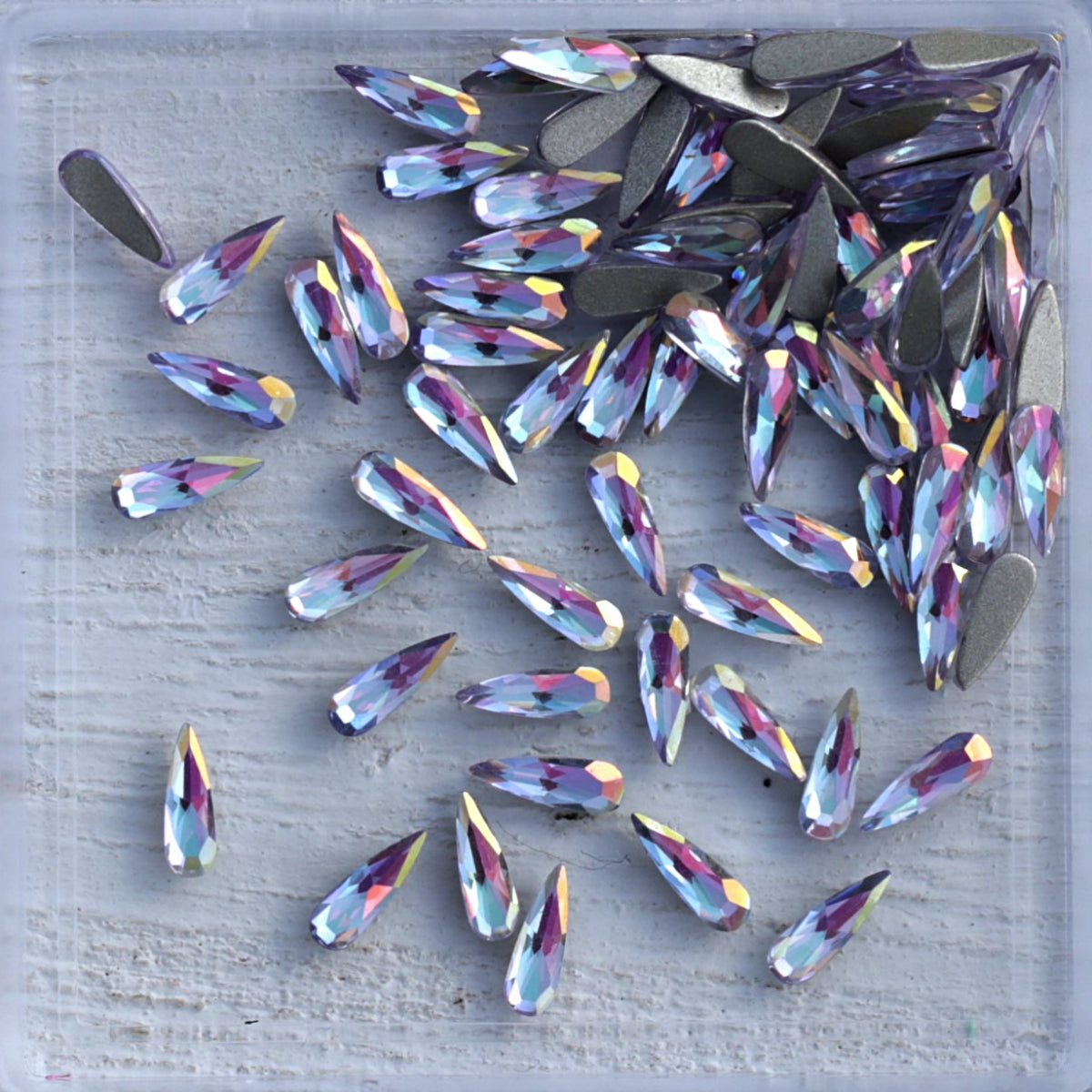 k9 crystal made drop shape flatback rhinestone in violet shine ab color