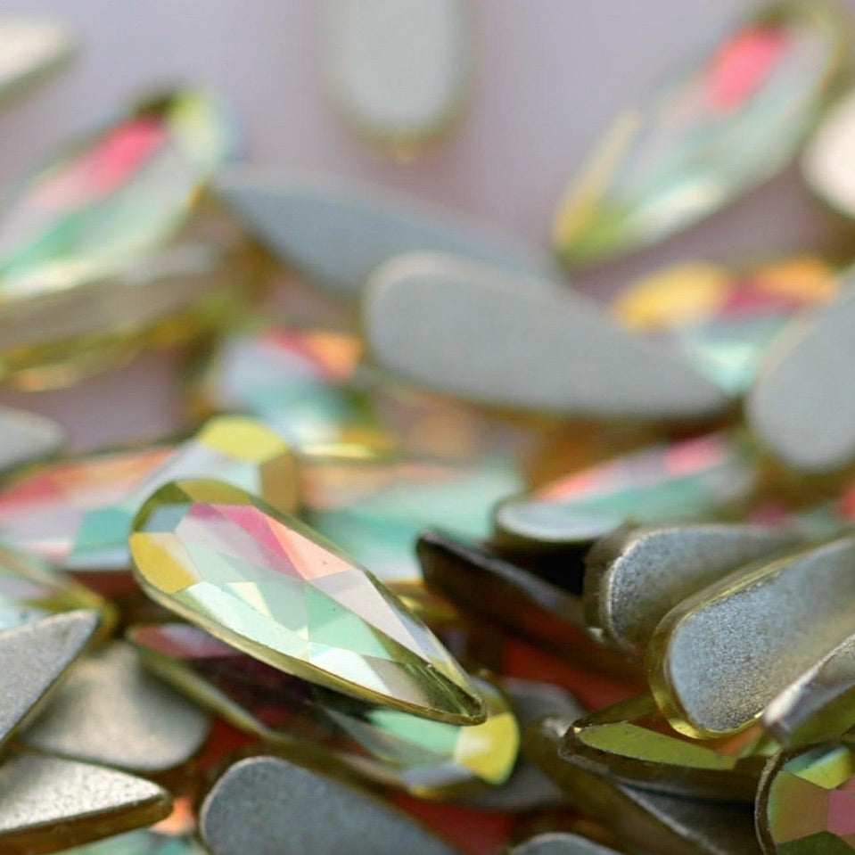 eunails K9 crystal made flatback drop shape rhinestone yellow aurora color