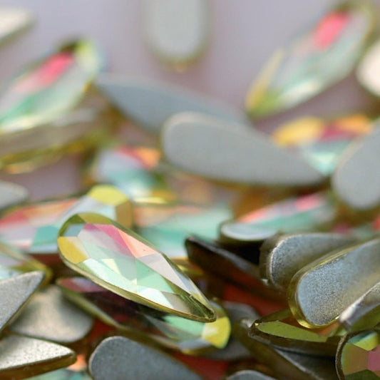 eunails K9 crystal made flatback drop shape rhinestone yellow aurora color