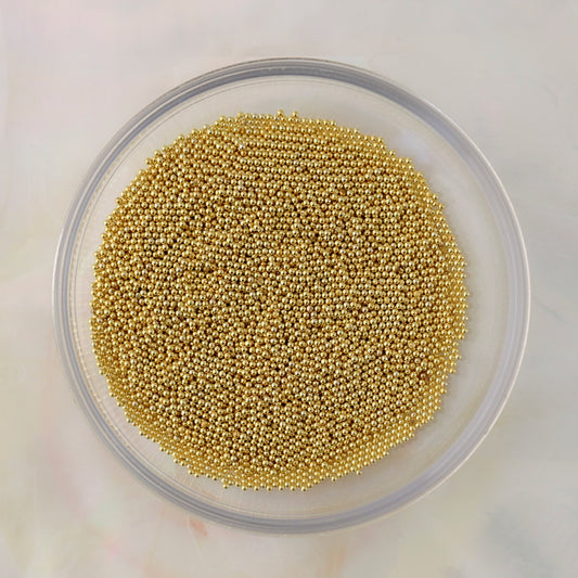 Gold metallic caviar beads in 0.4mm, 0.8mm and 1.2mm sizes, suitable for crystal outlines, textured accents and 3D nail designs.