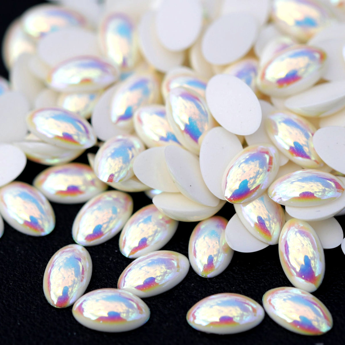 Half Pearl Beads Nail Art Decoration Oval White AB