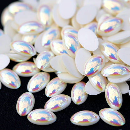 Half Pearl Beads Nail Art Decoration Oval White AB