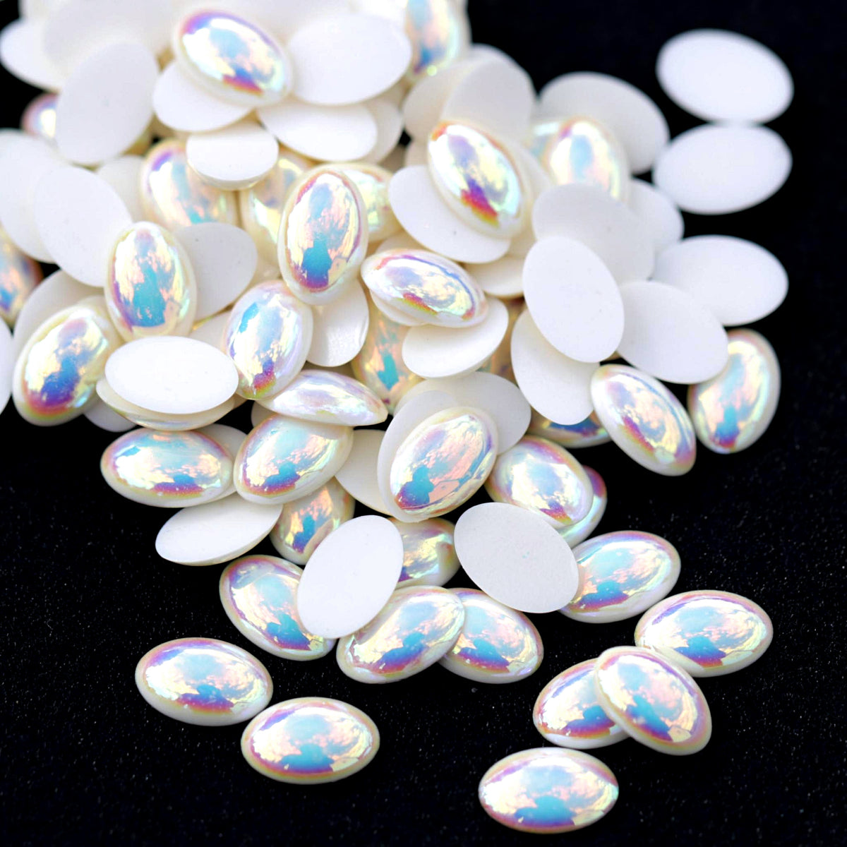 Half Pearl Beads Nail Art Decoration Oval White AB