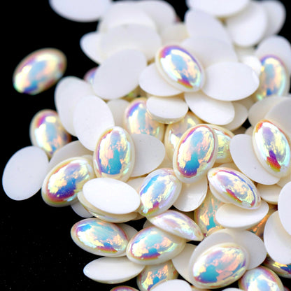 Half Pearl Beads Nail Art Decoration Oval White AB