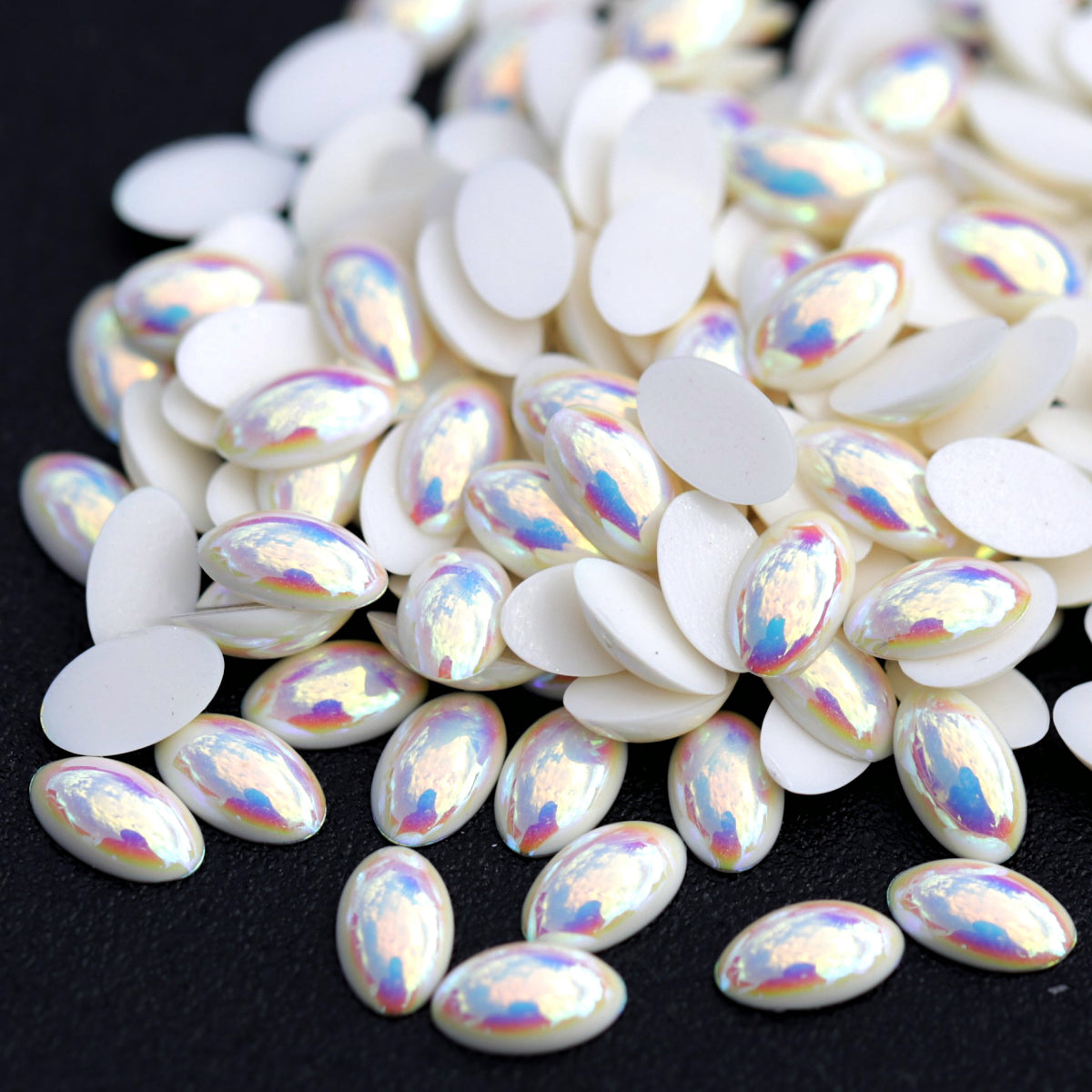 Half Pearl Beads Nail Art Decoration Oval White AB
