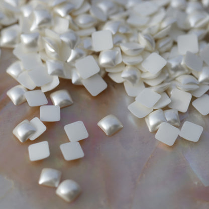 half pearl beads flaback square nail art decoration white