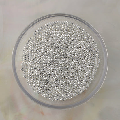 Silver metal caviar beads in multiple sizes for textured nail art, crystal borders and 3D nail designs.