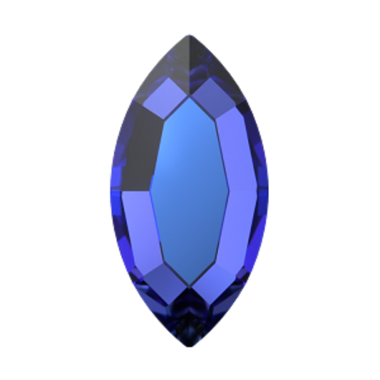 Swarovski 2200 Navette Crystal Heliotrope marquise-shaped flatback crystal, featuring rich purple facets with pinkish undertones and elegant pointed silhouette on transparent background
