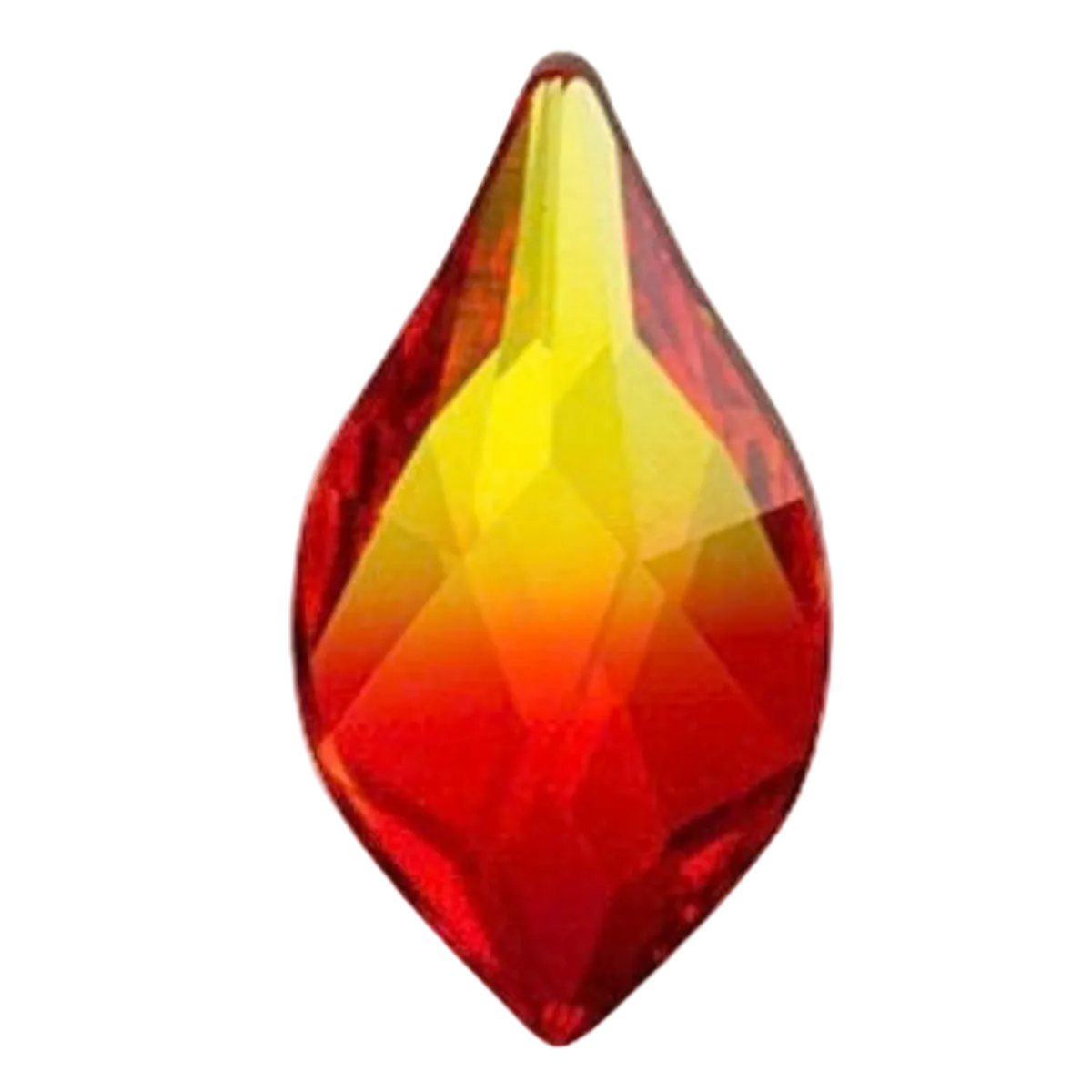Swarovski 2205 Flame Fireopal flatback crystal in 7.5 mm with vivid yellow, golden, orange and red reflections.