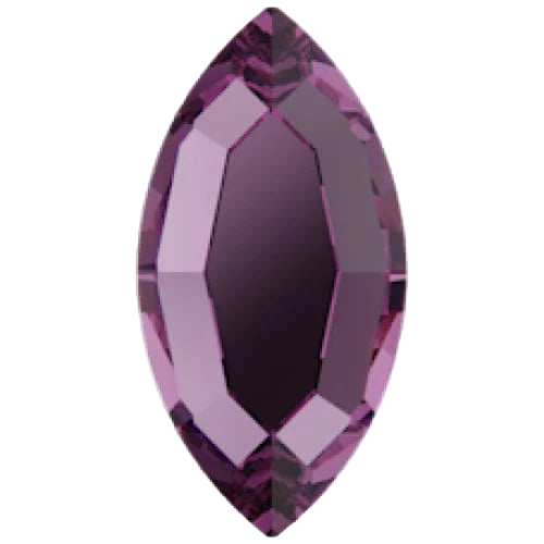 swarovski flatback crystal rhinestone in navette shape, amethyst color 2200 cut
